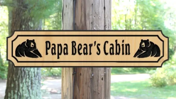 Alternative view of Wooden Cabin Signs | Papa Bears custom cedar sign