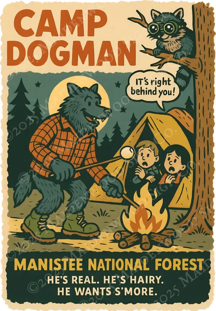 Camp Dogman T-Shirt – Manistee National Forest | Funny Michigan Cryptid Shirt - Image 2