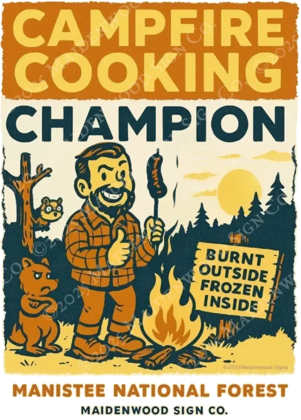 Alternative view of Campfire Cooking Champion T-Shirt – Manistee National Forest | Funny Outdoor Michigan Apparel