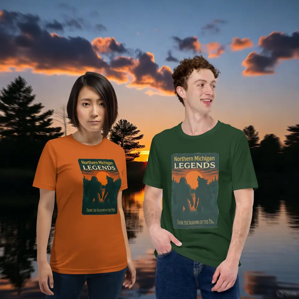 Northern Michigan Legends T-Shirt – Dogman & Bigfoot Silhouette | Retro Cryptid Apparel - Image 3