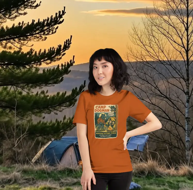 Camp Dogman T-Shirt – Manistee National Forest | Funny Michigan Cryptid Shirt - Image 3