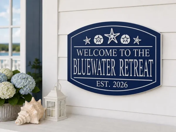Starfish and Sand Dollar Personalized PVC Beach House Sign  |  indoor | outdoor