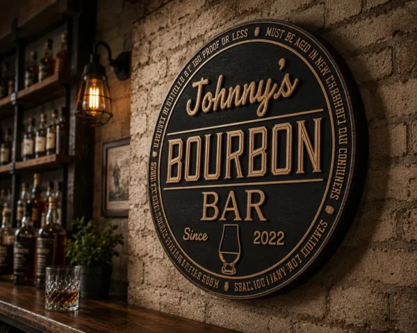 Alternative view of Personalized Bourbon Bar Sign | Custom round bar signs