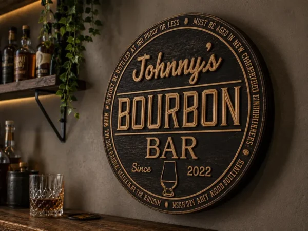 Personalized Bourbon Bar Sign | Custom round bar signs