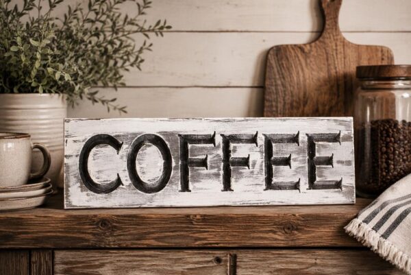 Alternative view of Farmhouse COFFEE Sign rustic distressed