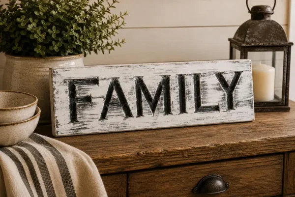 Alternative view of distressed Farmhouse FAMILY Sign