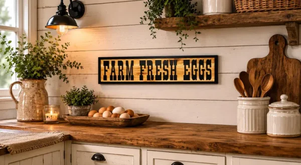 FARM FRESH EGGS Sign - cedar - farmhouse sign, farmhouse kitchen