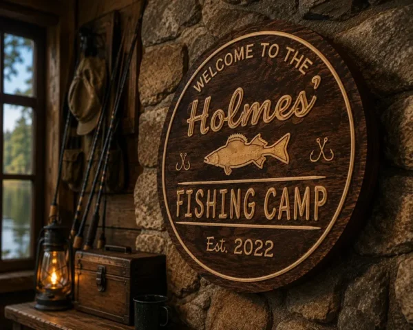 Personalized Fishing Camp Sign | custom round signs