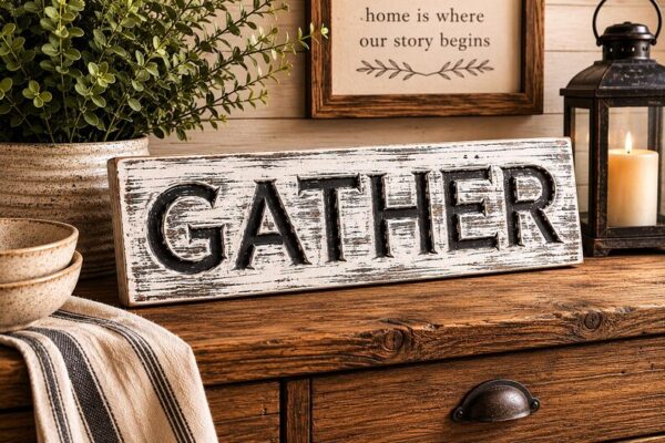 Distressed Farmhouse GATHER sign