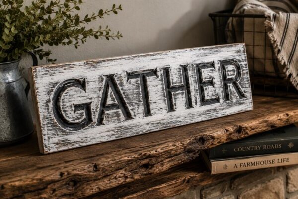 Alternative view of Distressed Farmhouse GATHER sign