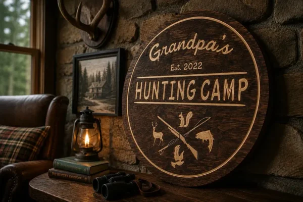 Alternative view of Personalized Hunting Camp Sign | custom round signs
