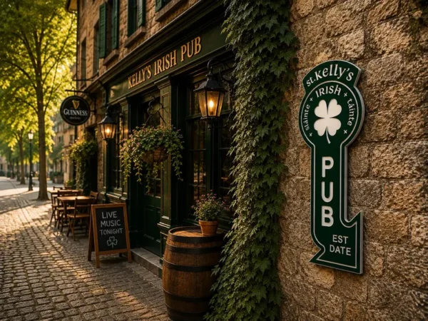 Alternative view of Slainte Sign, Pub Decor, Bar Signage  |  indoor | outdoor Weatherproof Shamrock Irish Pub