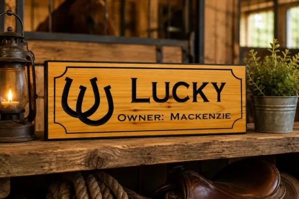 Name Plate Lucky Horseshoe  2 Lines Customizable