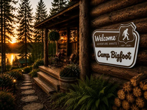 Alternative view of Custom "Welcome to Our Adventure" PVC Camp Sign - Personalize Your Outdoor Retreat