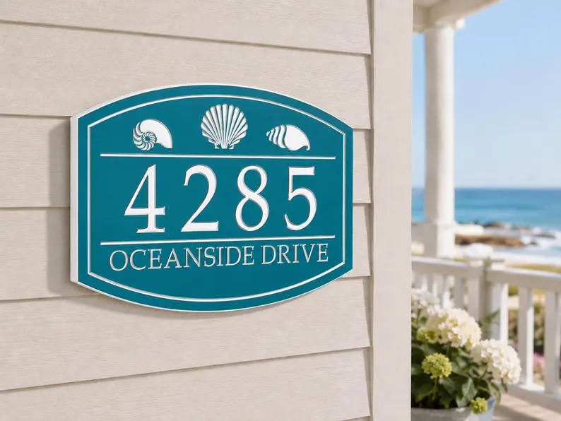 Sea Shells Address Sign Personalized PVC | indoor | outdoor Weatherproof Sign