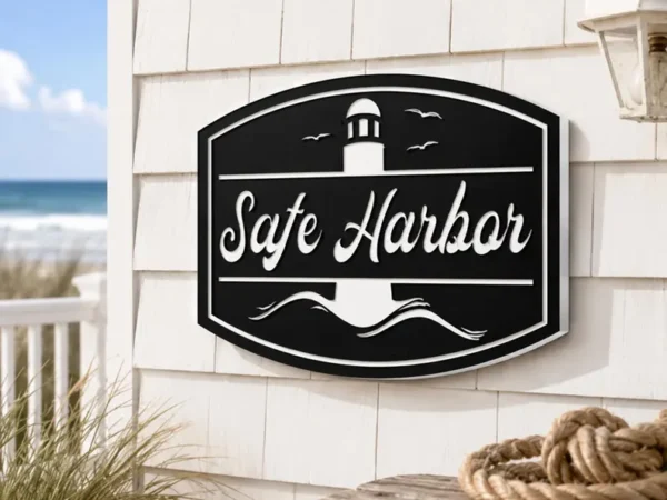 Personalized PVC Beach House Sign with Lighthouse |  indoor | outdoor