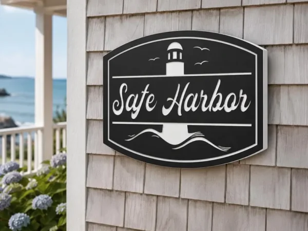 Alternative view of Personalized PVC Beach House Sign with Lighthouse |  indoor | outdoor