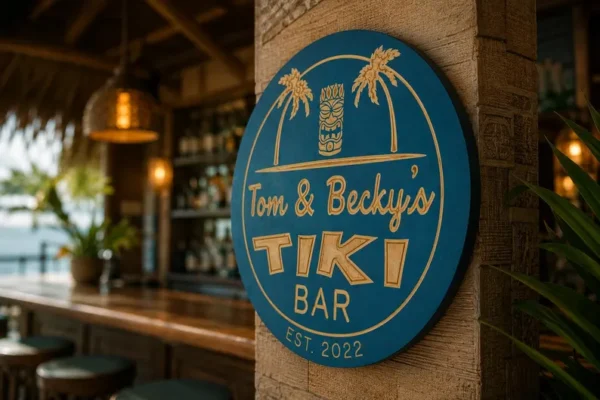 Alternative view of Personalized Tiki Bar Sign | Custom round bar signs