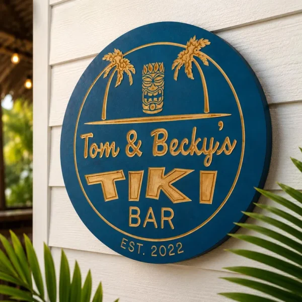 Personalized Tiki Bar Sign | Custom round bar signs